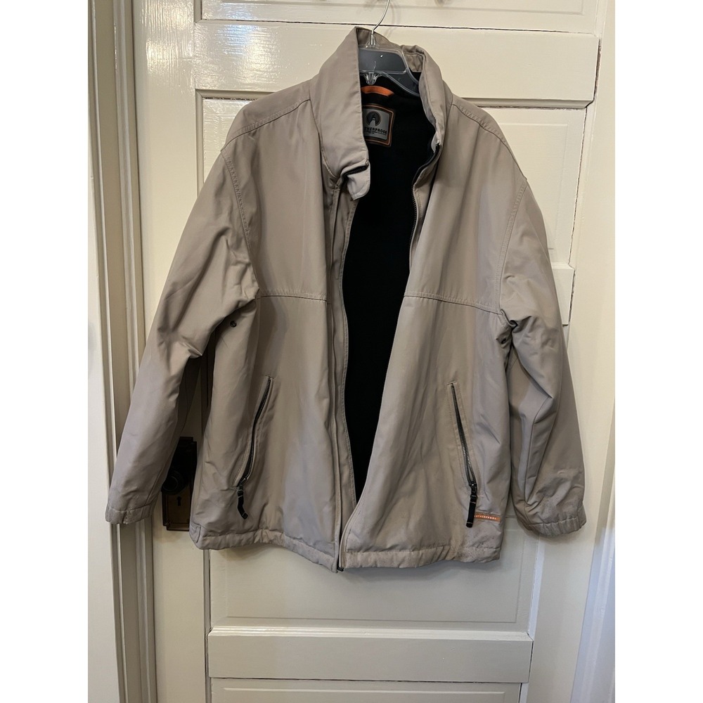 WEATHERPROOF Khaki Full Zip Front Jacket Hood in Collar Mens Size XL With Liner